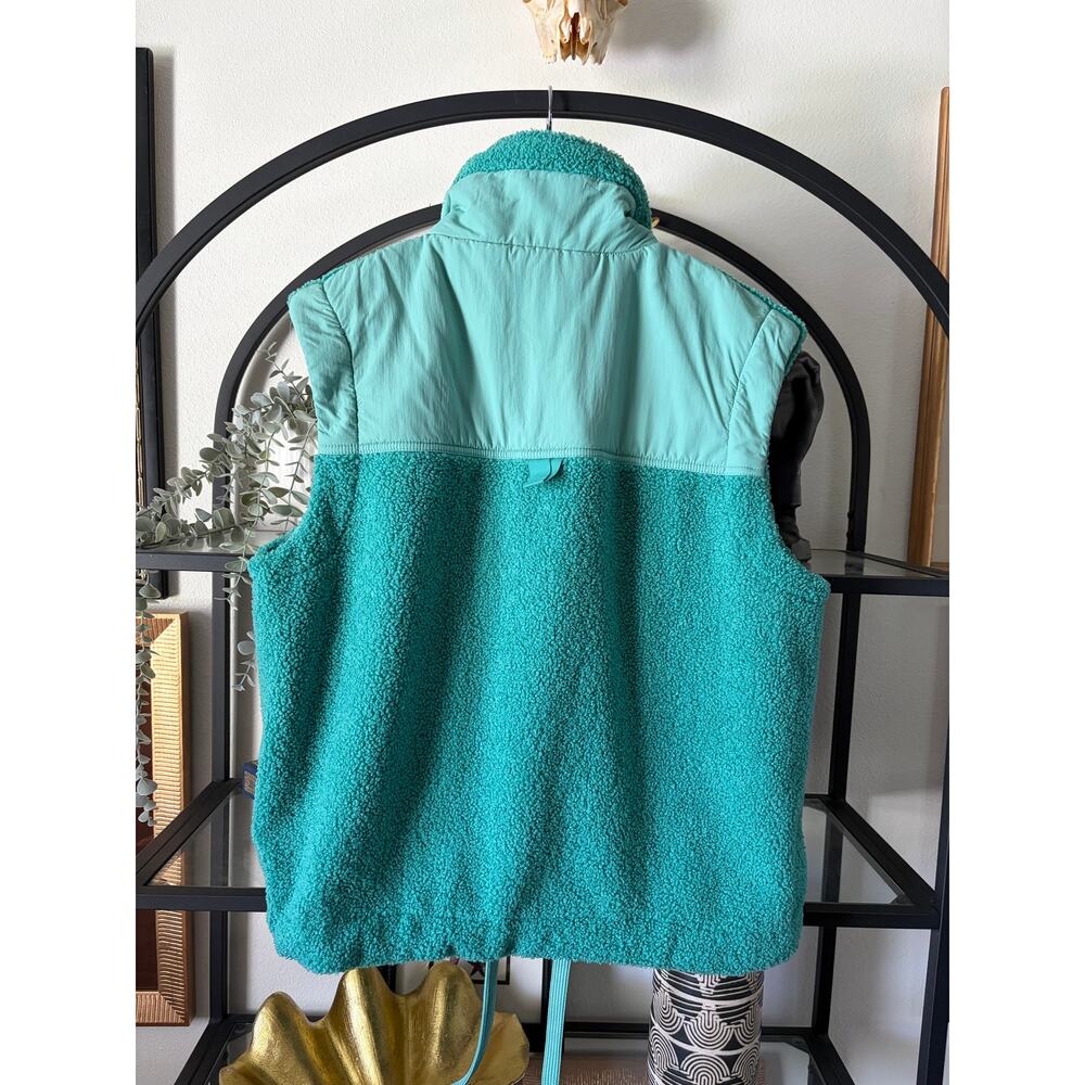 JoyLab Womens S High Pile Fleece Vest Turquoise Green Snap Front Sherpa - Picture 2 of 7